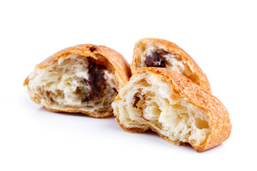 Tasty croissant on a white background.