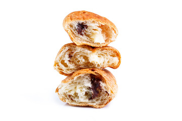 Tasty croissant on a white background.