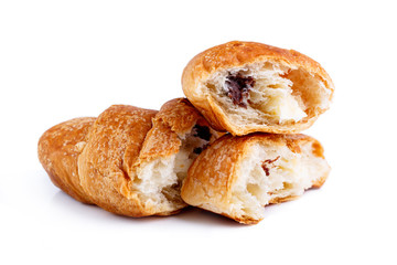 Tasty croissant on a white background.