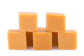 Tasty toffees on a white background.