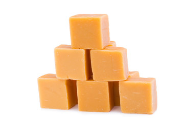 Tasty toffees on a white background.