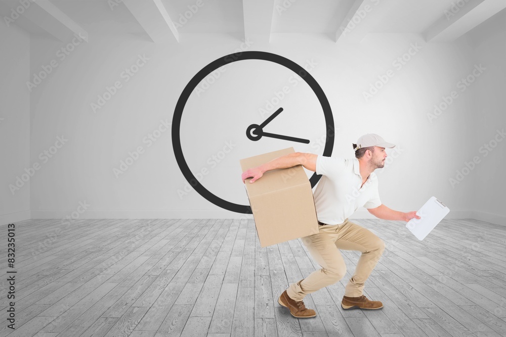 Poster composite image of delivery man with cardboard box