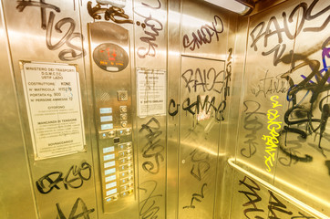ROME - JUNE 14, 2014: Public metro with dirty lift. The city is
