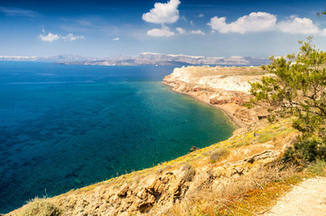 Santorini, Greece. Wonderful island aerial landscape in summer