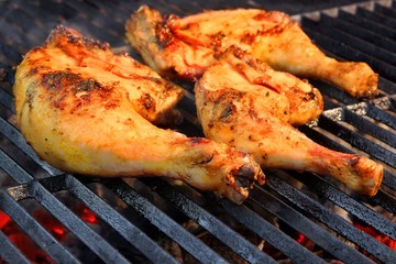 Chicken Legs On  The Hot BBQ Grill