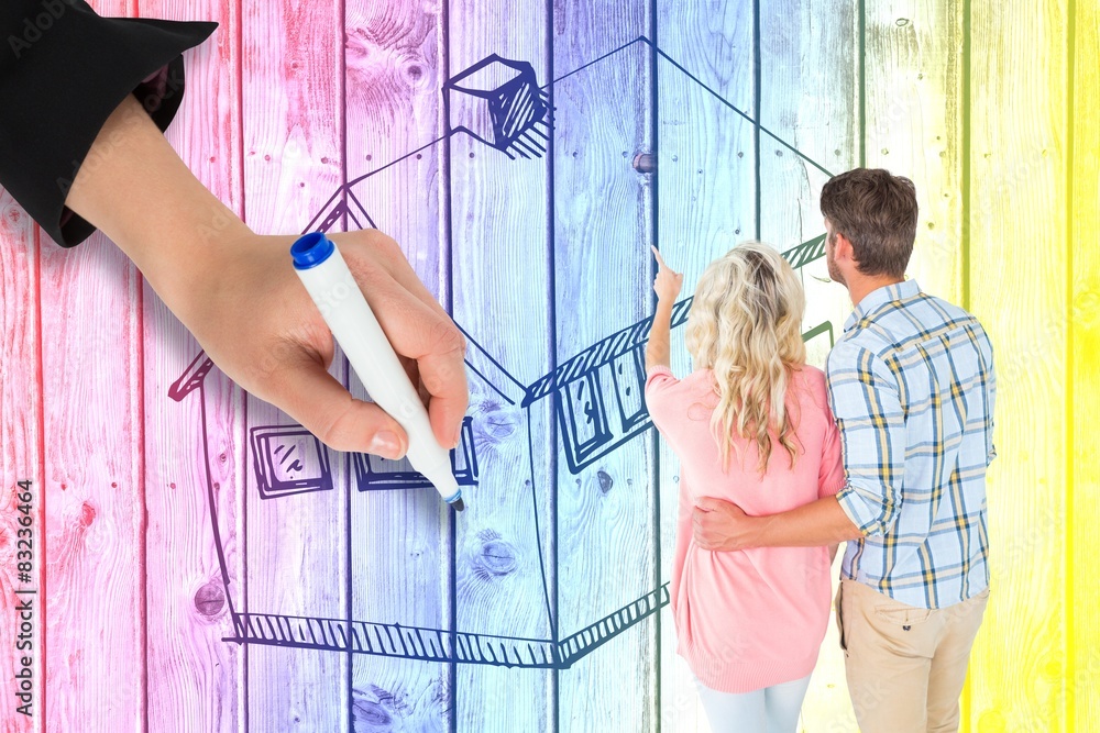 Poster composite image of attractive couple standing and looking