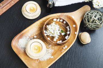 Spa Still Life with Water Bowl and White Flowers