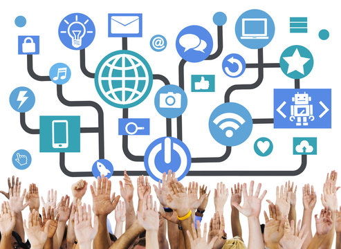Arms Raised Global Communications Social Networking Online Conce