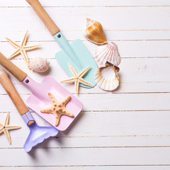 Kids garden tools and sea object