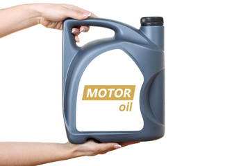 canister of gasoline in the hands isolated