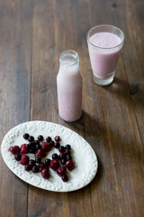 fresh organic blackberry cherry smoothie homemade yogurt rustic