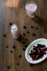 fresh organic blackberry cherry smoothie homemade yogurt rustic