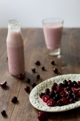 fresh organic blackberry cherry smoothie homemade yogurt rustic