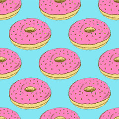 Sketch tasty donut in vintage style