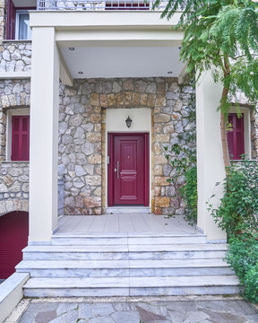 contemporary house red door, Athens Greece
