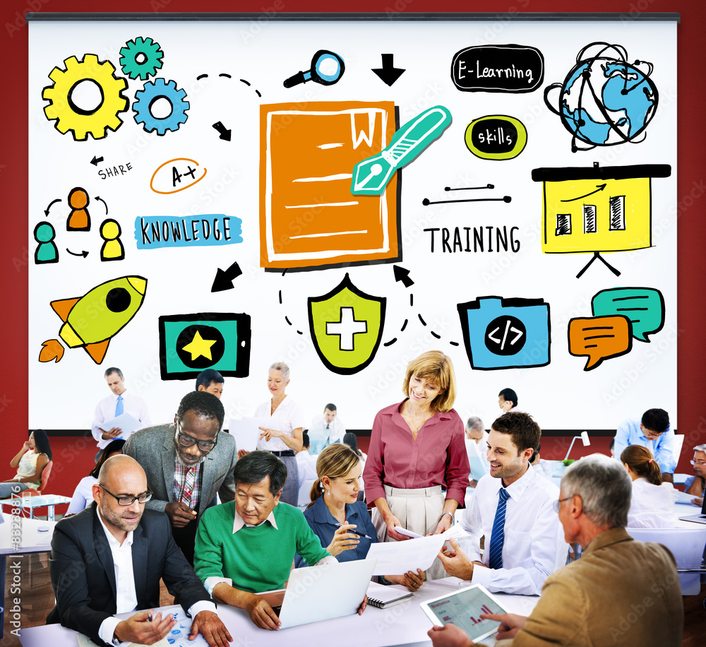 Poster knowledge training e-learning skills start up launch concept