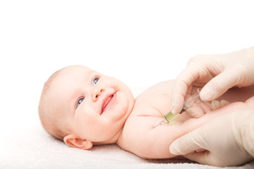 Infant gets an injection