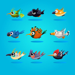 Funny Cartoon Birds, Vector Illustration