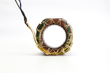 Copper wire in machine on white background