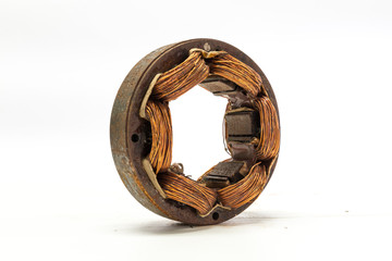 copper wire in machine on white background