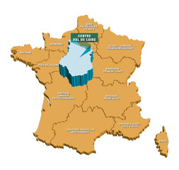 Carte régions de France 3D Centre 2