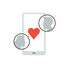 Mobile dating application flat line icon concept