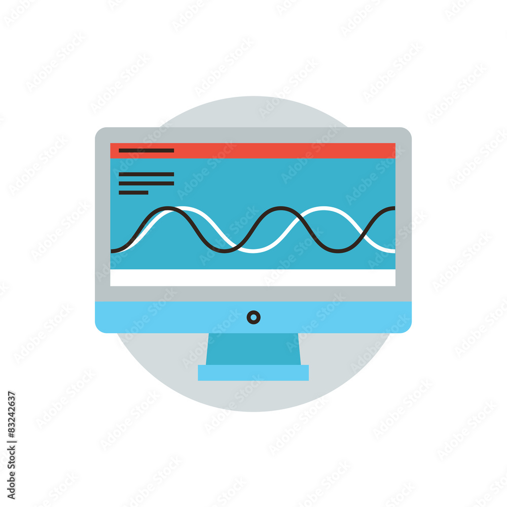 Poster computer processing flat line icon concept