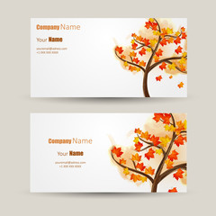 Business cards collection with autumn tree design 