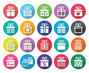 Present, gift box vector flat design icons set