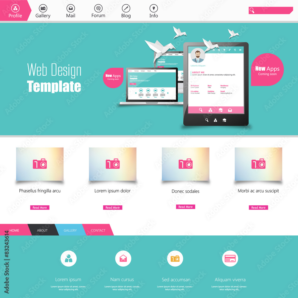Poster flat colorful website template with clean modern design.