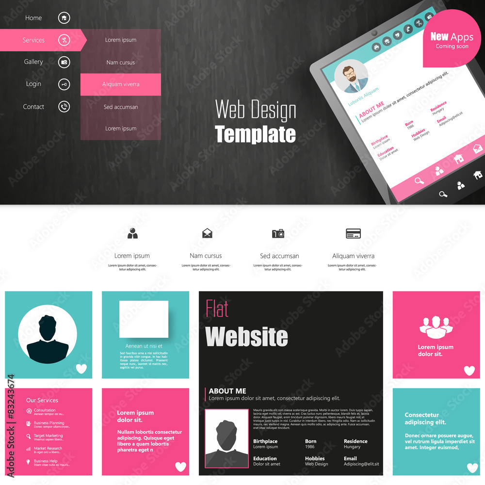 Poster flat colorful website template with clean modern design.