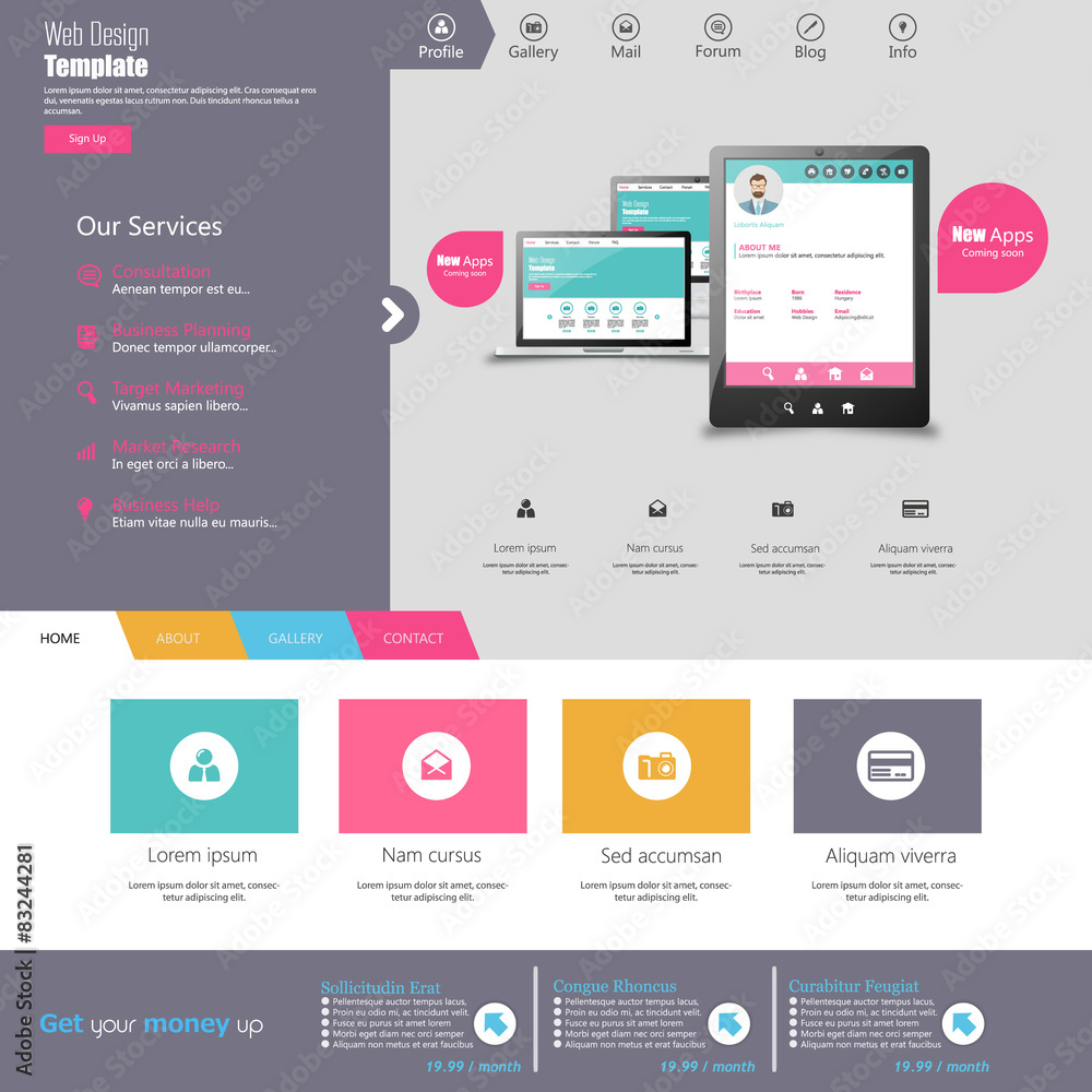 Canvas Prints flat website design template.