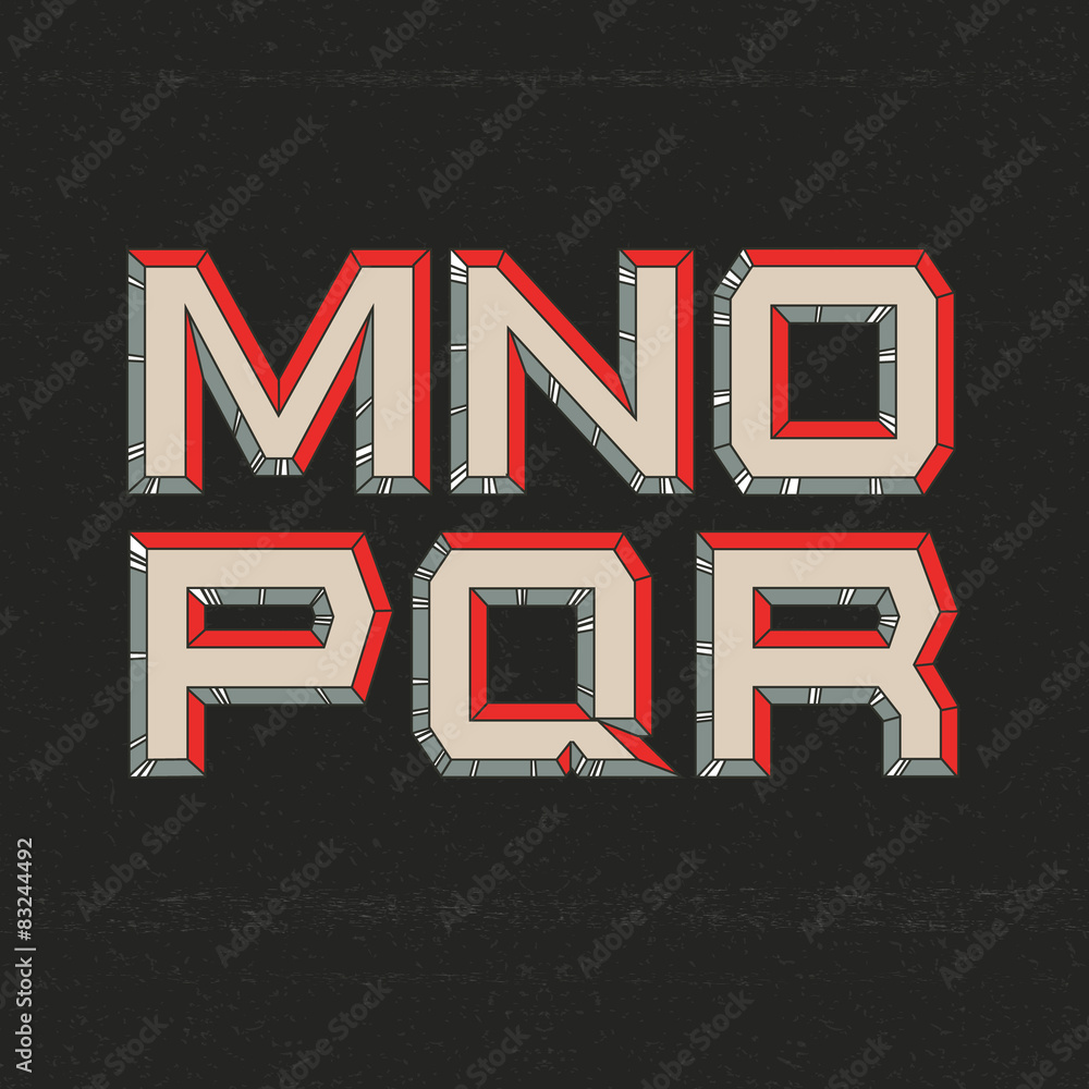 Poster 80s retro futuristic font from m to r
