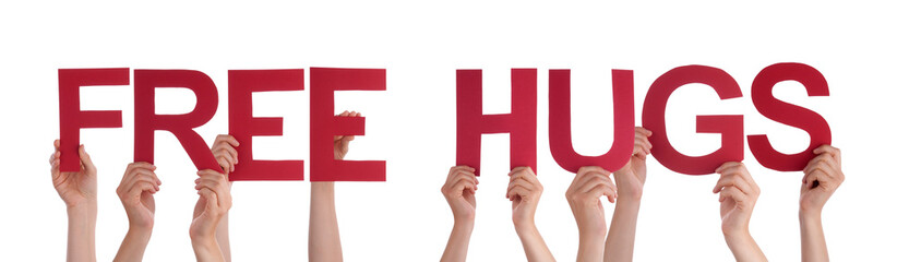 People Hands Holding Red Straight Word Free Hugs