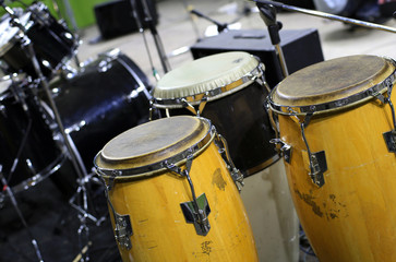 Obraz na płótnie Canvas Drum set, musical instrument on a street concert