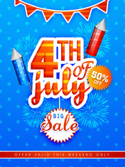 Sale poster or banner for American Independence Day celebration.