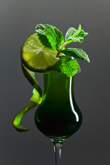 cocktail with absinthe,peppermint and lime