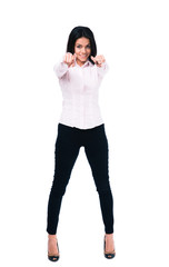 Fototapeta premium Smiling businesswoman pointing at camera