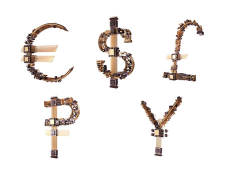 Business concept. Yen currency symbol of microchips 