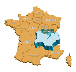 Carte régions de France 3D RHONE-ALPES 2