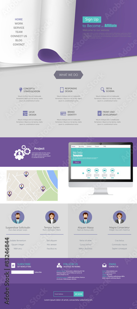 Poster flat style one page website template vector eps 10
