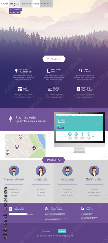Poster flat style one page website template vector eps 10