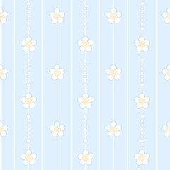 Seamless floral pattern with vertical lines on a blue background