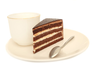 Beautiful tasty chocolate cake close up isolated on white backgr