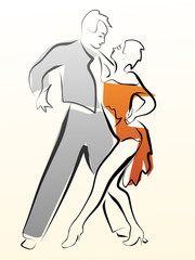 Abstract illustration of dancing couple made in line.