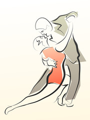 Abstract illustration of dancing couple made in line.