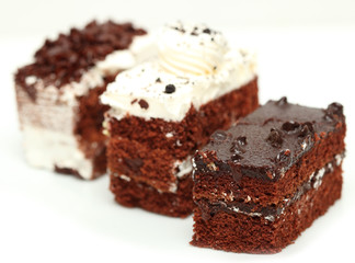 Fototapeta na wymiar chocolate cake sweet food closeup isolated white background