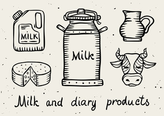 Milk and dairy products draft sketch. Eps8 vector illustration