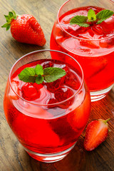 Coctail. Refreshing summer drink with Strawberry in two glasses