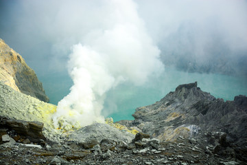 Kawah Ijen volcano in East Java , Indonesia